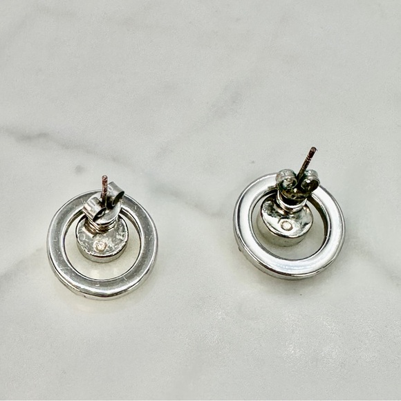COACH Silver and Crystal Stud Earrings Open Circle Convertible Stud Signed Logo - Picture 6 of 8